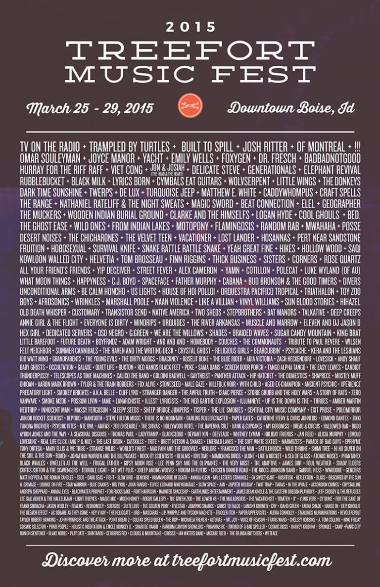 Treefort Music Fest 2015 Full Lineup Poster Boise Idaho