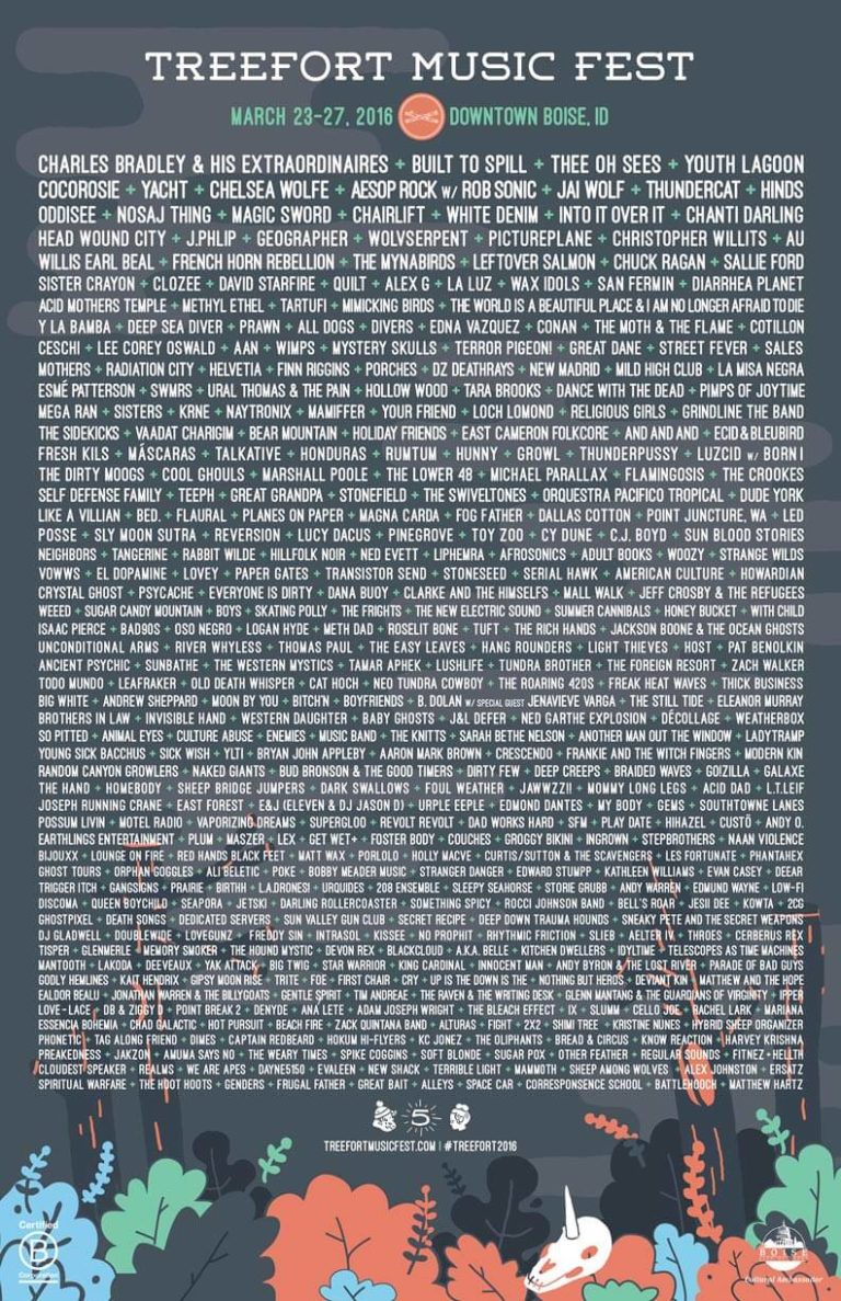 Treefort Music Fest 2016 Full Lineup Poster Boise Idaho