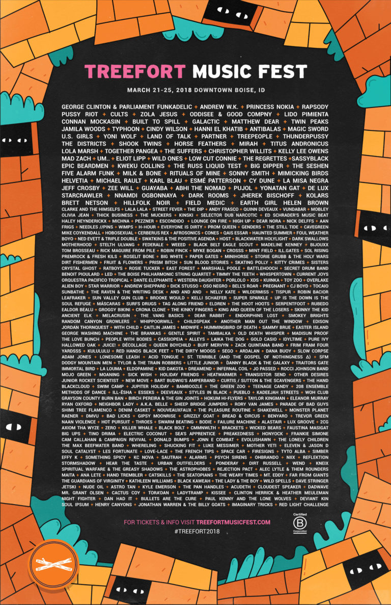 Treefort Music Fest 2018 Full Lineup Poster Boise Idaho