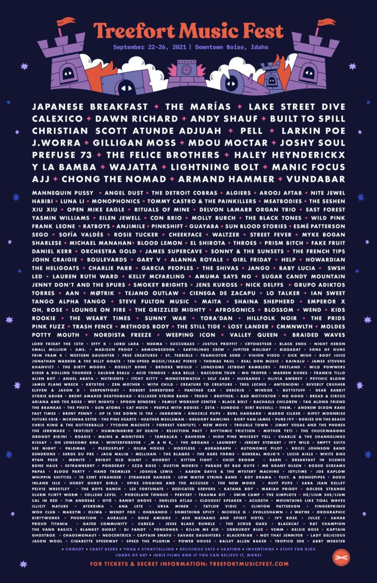 Treefort Music Fest 2021 Full Lineup Poster Boise Idaho