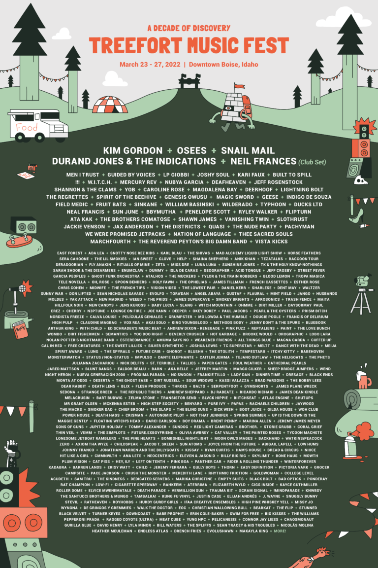 Treefort Music Fest 2022 Full Lineup Poster Boise Idaho